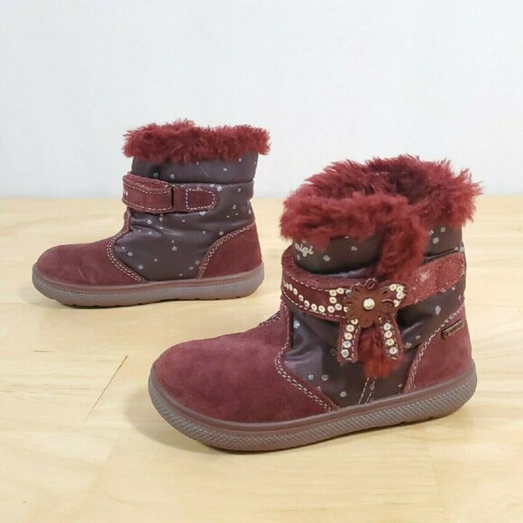Primigi Maroon Rhinestone Faux Fur Boots Sz 24 - Picture 5 of 6
